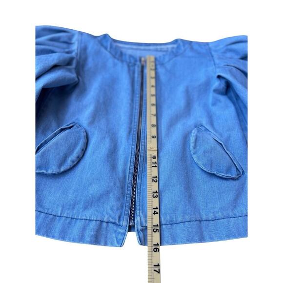 Nikolia Kids Puff Sleeve Denim Bomber Jacket Light Blue Cotton Zip - 9-10 Years - Picture 6 of 11